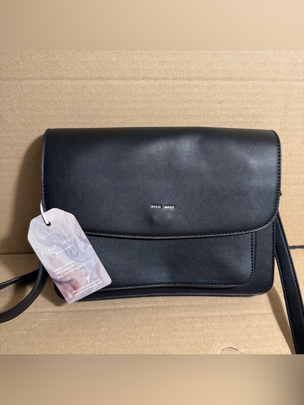 Pixie Mood Zoe Black Small Zip Crossbody Bag Matte Silver Hardware Pockets